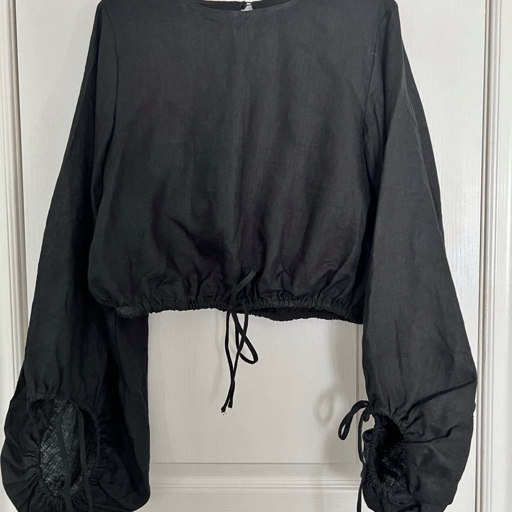 DISSH Molly black linen crop top US10